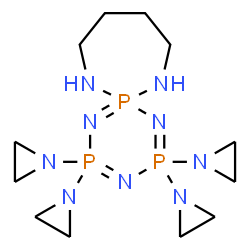 ChemSpider 2D Image | 2,2,4,4-Tetrakis(1-aziridinyl)-1,3,5,7,12-pentaaza-2lambda~5~,4lambda~5~,6lambda~5~-triphosphaspiro[5.6]dodeca-1,3,5-triene | C12H26N9P3