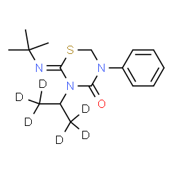 ChemSpider 2D Image | (2Z)-2-[(2-Methyl-2-propanyl)imino]-5-phenyl-3-[(1,1,1,3,3,3-~2~H_6_)-2-propanyl]-1,3,5-thiadiazinan-4-one | C16H17D6N3OS