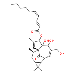 ChemSpider 2D Image | (1S,4S,5S,6R,9R,10R,12R,14R)-5,6-Dihydroxy-7-(hydroxymethyl)-3,11,11,14-tetramethyl-15-oxotetracyclo[7.5.1.0~1,5~.0~10,12~]pentadeca-2,7-dien-4-yl (2E,4Z)-2,4-decadienoate | C30H42O6