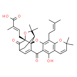 ChemSpider 2D Image | (2E)-4-[(1S,2S,19R)-12-Hydroxy-8,8,21,21-tetramethyl-5-(3-methyl-2-buten-1-yl)-14,18-dioxo-3,7,20-trioxahexacyclo[15.4.1.0~2,15~.0~2,19~.0~4,13~.0~6,11~]docosa-4(13),5,9,11,15-pentaen-19-yl]-2-methyl-
2-butenoic acid | C33H36O8