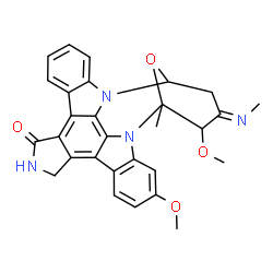 ChemSpider 2D Image | (4E)-3,24-Dimethoxy-2-methyl-4-(methylimino)-29-oxa-1,7,17-triazaoctacyclo[12.12.2.1~2,6~.0~7,28~.0~8,13~.0~15,19~.0~20,27~.0~21,26~]nonacosa-8,10,12,14,19,21,23,25,27-nonaen-16-one | C29H26N4O4