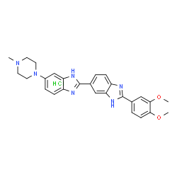 ChemSpider 2D Image | 2'-(3,4-Dimethoxyphenyl)-6-(4-methyl-1-piperazinyl)-1H,3'H-2,5'-bibenzimidazole hydrochloride (1:1) | C27H29ClN6O2