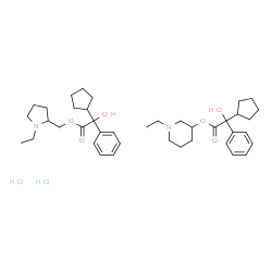 ChemSpider 2D Image | (1-Ethyl-2-pyrrolidinyl)methyl cyclopentyl(hydroxy)phenylacetate - 1-ethyl-3-piperidinyl cyclopentyl(hydroxy)phenylacetate hydrochloride (1:1:2) | C40H60Cl2N2O6