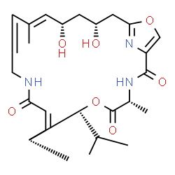 ChemSpider 2D Image | (4R,9Z,16E,18S,20R)-18,20-Dihydroxy-7-isopropyl-4,8,16-trimethyl-6,23-dioxa-3,12,25-triazabicyclo[20.2.1]pentacosa-1(24),9,14,16,22(25)-pentaene-2,5,11-trione | C26H37N3O7