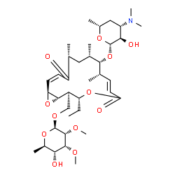 ChemSpider 2D Image | [(1S,2R,3R,6E,8S,9S,10S,12R,14Z,16S)-3-Ethyl-8,10,12-trimethyl-5,13-dioxo-9-{[3,4,6-trideoxy-3-(dimethylamino)-beta-D-xylo-hexopyranosyl]oxy}-4,17-dioxabicyclo[14.1.0]heptadeca-6,14-dien-2-yl]methyl 6
-deoxy-2,3-di-O-methyl-beta-D-allopyranoside | C37H61NO12