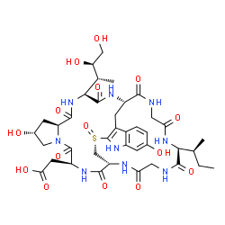 ChemSpider 2D Image | [(1R,4S,8R,10S,13S,16S,27S,34S)-34-[(2S)-2-Butanyl]-13-[(2R,3R)-3,4-dihydroxy-2-butanyl]-8,22-dihydroxy-27-oxido-2,5,11,14,30,33,36,39-octaoxo-27-thia-3,6,12,15,25,29,32,35,38-nonaazapentacyclo[14.12.
11.0~6,10~.0~18,26~.0~19,24~]nonatriaconta-18(26),19,21,23-tetraen-4-yl]acetic acid | C39H53N9O15S