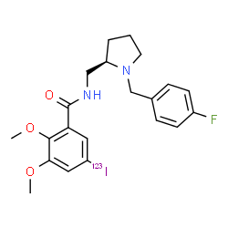 ChemSpider 2D Image | N-{[(2R)-1-(4-Fluorobenzyl)-2-pyrrolidinyl]methyl}-5-(~123~I)iodo-2,3-dimethoxybenzamide | C21H24F123IN2O3