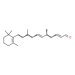 ChemSpider 2D Image | (2E,4E,6E,8E,10E)-5,9-Dimethyl-11-(2,6,6-trimethyl-1-cyclohexen-1-yl)-2,4,6,8,10-undecapentaenal | C22H30O
