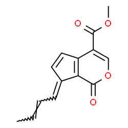 ChemSpider 2D Image | Methyl (7E)-7-[(2E)-2-buten-1-ylidene]-1-oxo-1,7-dihydrocyclopenta[c]pyran-4-carboxylate | C14H12O4