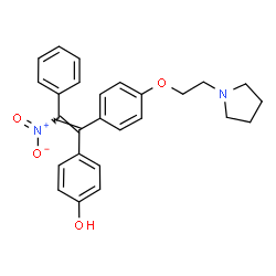 ChemSpider 2D Image | 4-[(E)-2-Nitro-2-phenyl-1-{4-[2-(1-pyrrolidinyl)ethoxy]phenyl}vinyl]phenol | C26H26N2O4