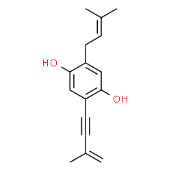 ChemSpider 2D Image | 2-(3-Methyl-2-butenyl)-5-(3-methyl-3-buten-1-ynyl)-1,4-benzenediol | C16H18O2