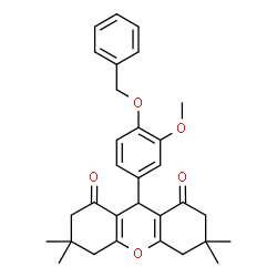 ChemSpider 2D Image | 9-[4-(Benzyloxy)-3-methoxyphenyl]-3,3,6,6-tetramethyl-3,4,5,6,7,9-hexahydro-1H-xanthene-1,8(2H)-dione | C31H34O5