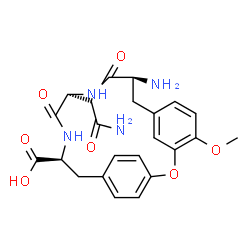 ChemSpider 2D Image | (9S,12S,15S)-9-Amino-12-(2-amino-2-oxoethyl)-4-methoxy-10,13-dioxo-2-oxa-11,14-diazatricyclo[15.2.2.1~3,7~]docosa-1(19),3(22),4,6,17,20-hexaene-15-carboxylic acid | C23H26N4O7