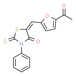 ChemSpider 2D Image | (5E)-5-[(5-Acetyl-2-furyl)methylene]-3-phenyl-2-thioxo-1,3-thiazolidin-4-one | C16H11NO3S2