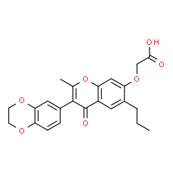ChemSpider 2D Image | {[3-(2,3-Dihydro-1,4-benzodioxin-6-yl)-2-methyl-4-oxo-6-propyl-4H-chromen-7-yl]oxy}acetic acid | C23H22O7