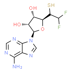 ChemSpider 2D Image | 9-(6-Deoxy-6,6-difluoro-5-thio-beta-D-allofuranosyl)-9H-purin-6-amine | C11H13F2N5O3S