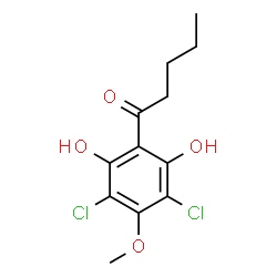 ChemSpider 2D Image | 1-(3,5-Dichloro-2,6-dihydroxy-4-methoxyphenyl)-1-pentanone | C12H14Cl2O4