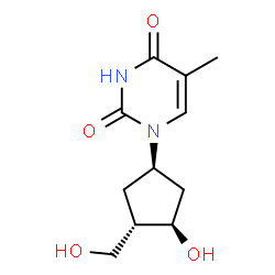 ChemSpider 2D Image | 1-[(1R,3R,4S)-3-Hydroxy-4-(hydroxymethyl)cyclopentyl]-5-methyl-2,4(1H,3H)-pyrimidinedione | C11H16N2O4