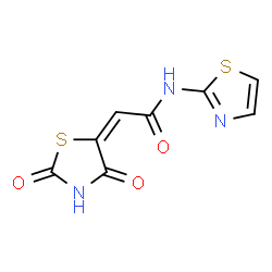 ChemSpider 2D Image | (2E)-2-(2,4-Dioxo-1,3-thiazolidin-5-ylidene)-N-(1,3-thiazol-2-yl)acetamide | C8H5N3O3S2