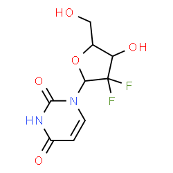 ChemSpider 2D Image | 1-(2-Deoxy-2,2-difluoropentofuranosyl)-2,4(1H,3H)-pyrimidinedione | C9H10F2N2O5