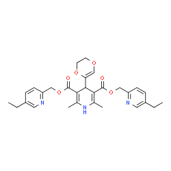 ChemSpider 2D Image | Bis[(5-ethyl-2-pyridinyl)methyl] 4-(5,6-dihydro-1,4-dioxin-2-yl)-2,6-dimethyl-1,4-dihydro-3,5-pyridinedicarboxylate | C29H33N3O6