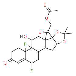 ChemSpider 2D Image | 2-(4b,12-Difluoro-5-hydroxy-4a,6a,8,8-tetramethyl-2-oxo-2,3,4,4a,4b,5,6,6a,9a,10,10a,10b,11,12-tetradecahydro-6bH-naphtho[2',1':4,5]indeno[1,2-d][1,3]dioxol-6b-yl)-2-oxoethyl acetate | C26H34F2O7