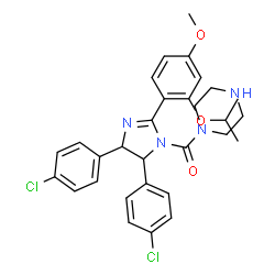 ChemSpider 2D Image | 1-{[4,5-BIS(4-CHLOROPHENYL)-2-(2-ISOPROPOXY-4-METHOXYPHENYL)-4,5-DIHYDRO-1H-IMIDAZOL-1-YL]CARBONYL}PIPERAZINE | C30H32Cl2N4O3