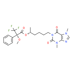 ChemSpider 2D Image | (2R)-6-(3,7-Dimethyl-2,6-dioxo-2,3,6,7-tetrahydro-1H-purin-1-yl)-2-hexanyl (2S)-3,3,3-trifluoro-2-methoxy-2-phenylpropanoate | C23H27F3N4O5