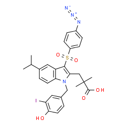 ChemSpider 2D Image | 3-{3-[(4-Azidophenyl)sulfonyl]-1-(4-hydroxy-3-iodobenzyl)-5-isopropyl-1H-indol-2-yl}-2,2-dimethylpropanoic acid | C29H29IN4O5S