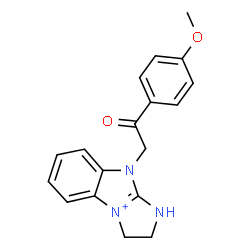 ChemSpider 2D Image | 9-[2-(4-Methoxyphenyl)-2-oxoethyl]-1,2,3,9-tetrahydroimidazo[1,2-a][3,1]benzimidazol-4-ium | C18H18N3O2