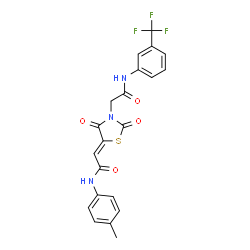 ChemSpider 2D Image | (2Z)-2-[2,4-Dioxo-3-(2-oxo-2-{[3-(trifluoromethyl)phenyl]amino}ethyl)-1,3-thiazolidin-5-ylidene]-N-(4-methylphenyl)acetamide | C21H16F3N3O4S