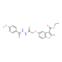 ChemSpider 2D Image | Ethyl 5-{2-[2-(4-methoxybenzoyl)hydrazino]-2-oxoethoxy}-2-methyl-1-benzofuran-3-carboxylate | C22H22N2O7