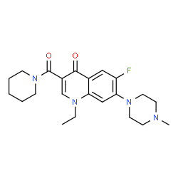ChemSpider 2D Image | 1-Ethyl-6-fluoro-7-(4-methyl-1-piperazinyl)-3-(1-piperidinylcarbonyl)-4(1H)-quinolinone | C22H29FN4O2