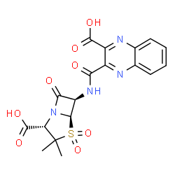 ChemSpider 2D Image | 3-{[(2S,5R,6R)-2-Carboxy-3,3-dimethyl-4,4-dioxido-7-oxo-4-thia-1-azabicyclo[3.2.0]hept-6-yl]carbamoyl}-2-quinoxalinecarboxylic acid | C18H16N4O8S