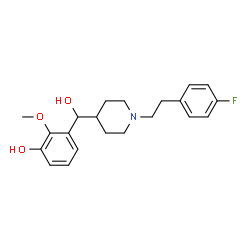 ChemSpider 2D Image | 3-[{1-[2-(4-Fluorophenyl)ethyl]-4-piperidinyl}(hydroxy)methyl]-2-methoxyphenol | C21H26FNO3