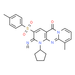 ChemSpider 2D Image | (2Z)-1-Cyclopentyl-2-imino-10-methyl-3-[(4-methylphenyl)sulfonyl]-1,2-dihydro-5H-dipyrido[1,2-a:2',3'-d]pyrimidin-5-one | C24H24N4O3S