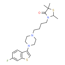ChemSpider 2D Image | 3-(4-(4-(6-Fluorobenzo(b)thien-3-yl)-1-piperazinyl)butyl)-2,5,5-trimethyl-4-thiazolidinone | C22H30FN3OS2