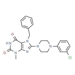 ChemSpider 2D Image | 7-Benzyl-8-[4-(3-chlorophenyl)-1-piperazinyl]-3-methyl-3,7-dihydro-1H-purine-2,6-dione | C23H23ClN6O2