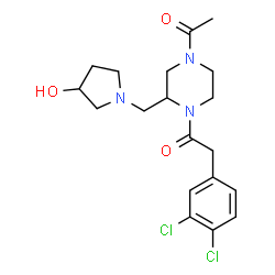 ChemSpider 2D Image | 4-Acetyl-1-((3,4-dichlorophenyl)acetyl)-2-((3-hydroxy-1-pyrrolidinyl)methyl)piperazine | C19H25Cl2N3O3