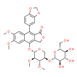 ChemSpider 2D Image | 9-(1,3-Benzodioxol-5-yl)-4-[(4-O-Î²-D-glucopyranosyl-2,3-di-O-methyl-Î²-D-xylopyranosyl)oxy]-6,7-dimethoxynaphtho[2,3-c]furan-1(3H)-one | C34H38O16