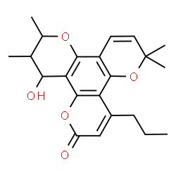 ChemSpider 2D Image | 12-Hydroxy-6,6,10,11-tetramethyl-4-propyl-11,12-dihydro-2H,6H,10H-dipyrano[2,3-f:2',3'-h]chromen-2-one | C22H26O5