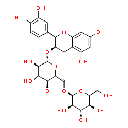 ChemSpider 2D Image | (2S,3R)-2-(3,4-Dihydroxyphenyl)-5,7-dihydroxy-3,4-dihydro-2H-chromen-3-yl 6-O-alpha-D-glucopyranosyl-beta-D-glucopyranoside | C27H34O16