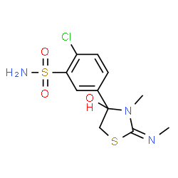 ChemSpider 2D Image | 2-Chloro-5-(4-hydroxy-3-methyl-2-(methylimino)-4-thiazolidinyl)benzenesulfonamide | C11H14ClN3O3S2