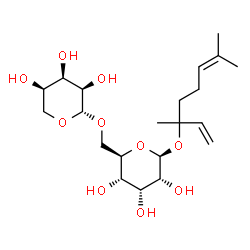ChemSpider 2D Image | 3,7-Dimethyl-1,6-octadien-3-yl 6-O-beta-D-ribopyranosyl-beta-D-allopyranoside | C21H36O10