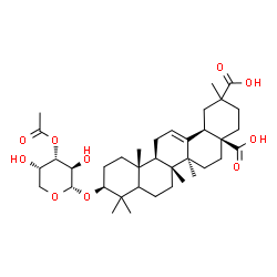 ChemSpider 2D Image | (3beta,5xi,18alpha)-3-[(3-O-Acetyl-alpha-L-arabinopyranosyl)oxy]olean-12-ene-28,29-dioic acid | C37H56O10