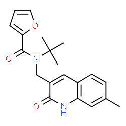 ChemSpider 2D Image | N-[(7-Methyl-2-oxo-1,2-dihydro-3-quinolinyl)methyl]-N-(2-methyl-2-propanyl)-2-furamide | C20H22N2O3