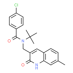 ChemSpider 2D Image | 4-Chloro-N-[(7-methyl-2-oxo-1,2-dihydro-3-quinolinyl)methyl]-N-(2-methyl-2-propanyl)benzamide | C22H23ClN2O2