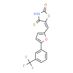 ChemSpider 2D Image | (5E)-4-Thioxo-5-({5-[3-(trifluoromethyl)phenyl]-2-furyl}methylene)-1,3-thiazolidin-2-one | C15H8F3NO2S2