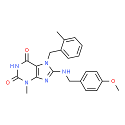 ChemSpider 2D Image | 8-[(4-Methoxybenzyl)amino]-3-methyl-7-(2-methylbenzyl)-3,7-dihydro-1H-purine-2,6-dione | C22H23N5O3