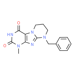 ChemSpider 2D Image | 9-Benzyl-1-methyl-6,7,8,9-tetrahydropyrimido[2,1-f]purine-2,4(1H,3H)-dione | C16H17N5O2